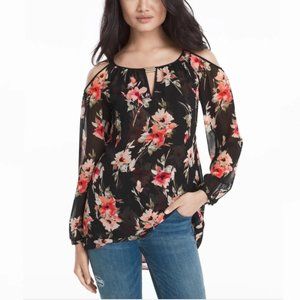 THRDUP - NWT WHBM 💕 FLORAL PRINT COLD-SHOULDER BLOUSE